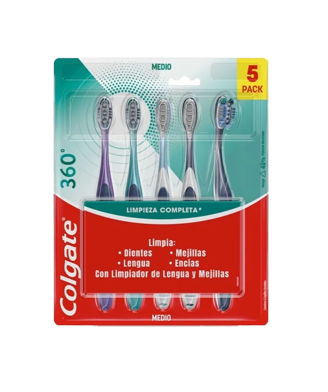 14010_CEP.COLGATE_360_MEDIO_PACK_5_UND_.webp cepillo colgate 360 medio pack 5 und - Imagen 1