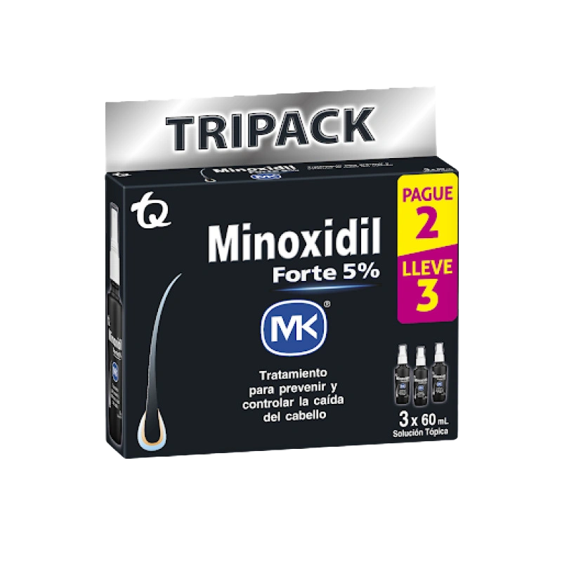 minoxidil forte 5% 60 ml tripack pg2 ll3 mk - Imagen 1